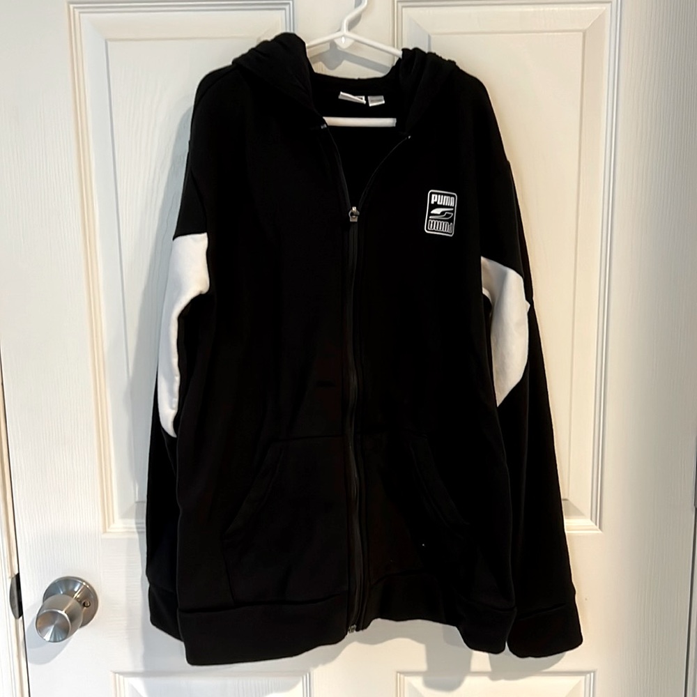 Boys Black Puma Fleeced Zipper Hoodie
